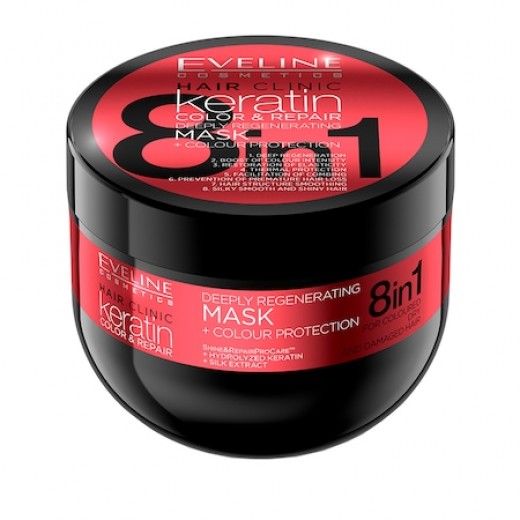 Masca pentru par 8 in 1 Hair Clinic keratin color & repair, 300 ml,Eveline Cosmetics