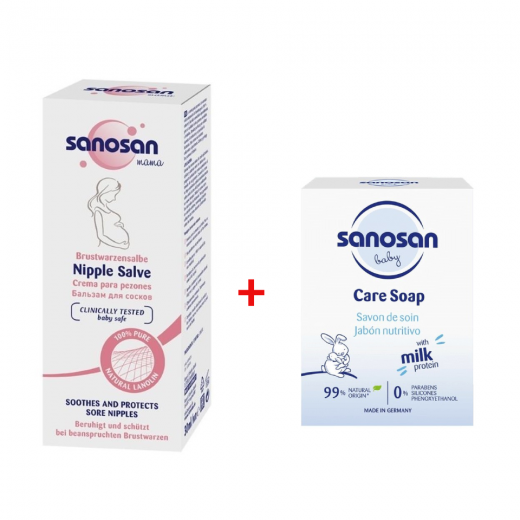 Balsam pentru mameloane iritate, 30ml, Sanosan Mama + Sapun solid, 100g Cadou, Sanosan