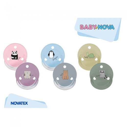 Baby Nova 20009 Suzete rotunde decorate multicolore inel + steribox
