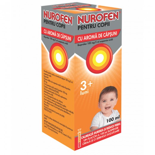 Nurofen pentru copii cu aroma de capsuni 100mg/5ml 100 ml